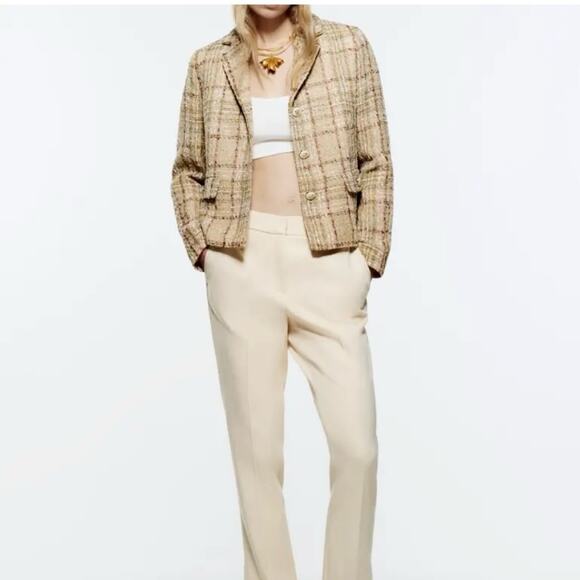 Zara Tweed Textured Button Front Blazer Jacket Small Academia Quiet Luxury - Picture 15 of 16